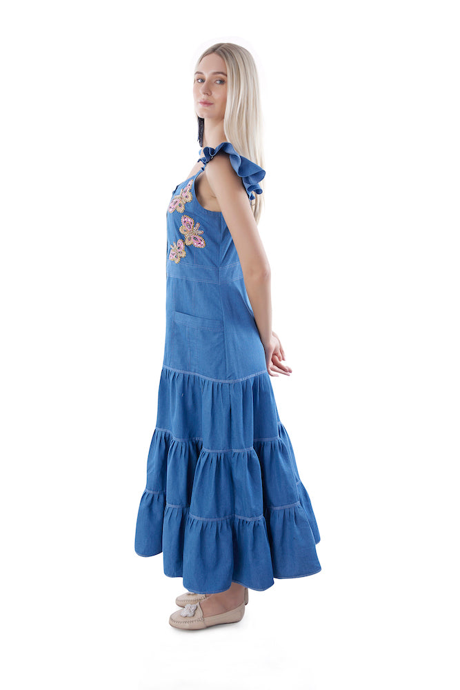 Tiered Denim Maxi Dress