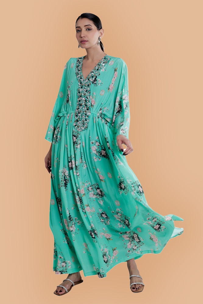 Printed Kaftan With Hand Embroidery