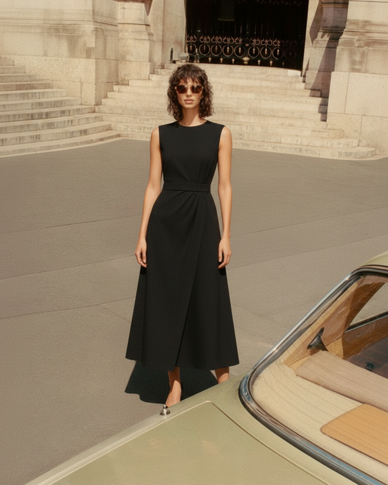 Black Wrap belt Dress - Refined elegance in a timeless silhouette