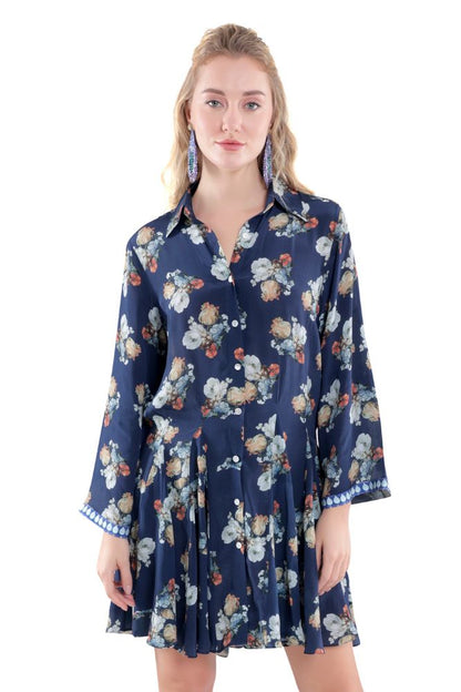 Pleated Floral Shirt Dress