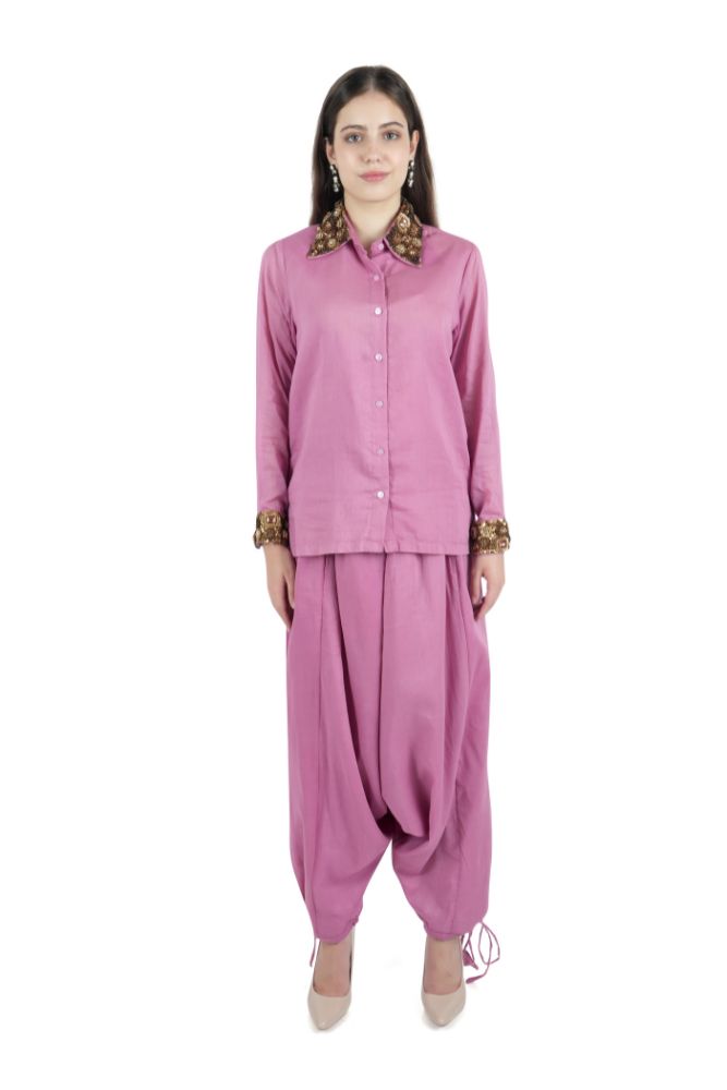 Pink Embroidered Dhoti Co-ord Set