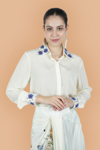 Flower Embroidered Silk Shirt