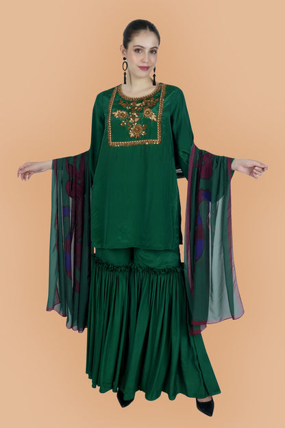 Green Silk Kurta Garara Set