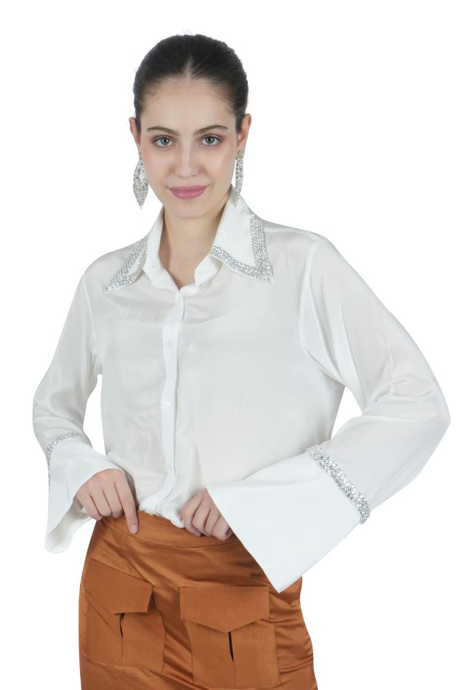 Gem Embellished Silk Shirt