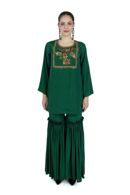 Green Silk Kurta Garara Set