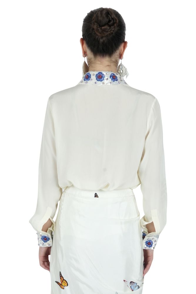 Flower Embroidered Silk Shirt