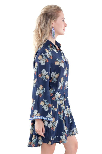 Pleated Floral Shirt Dress