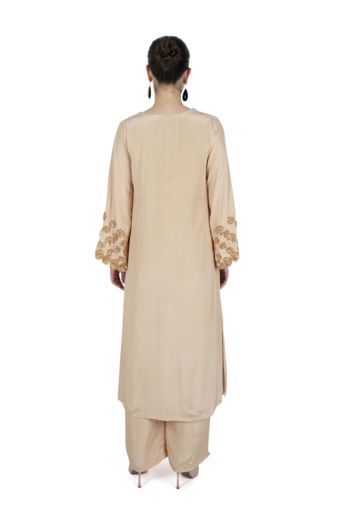 Beige Embroidered Silk Kurta Set