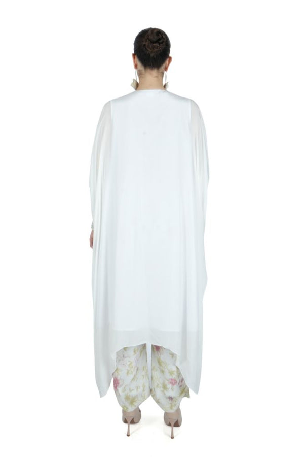 Hand Embroidered White Silk Tunic Set