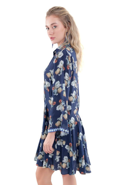 Pleated Floral Shirt Dress