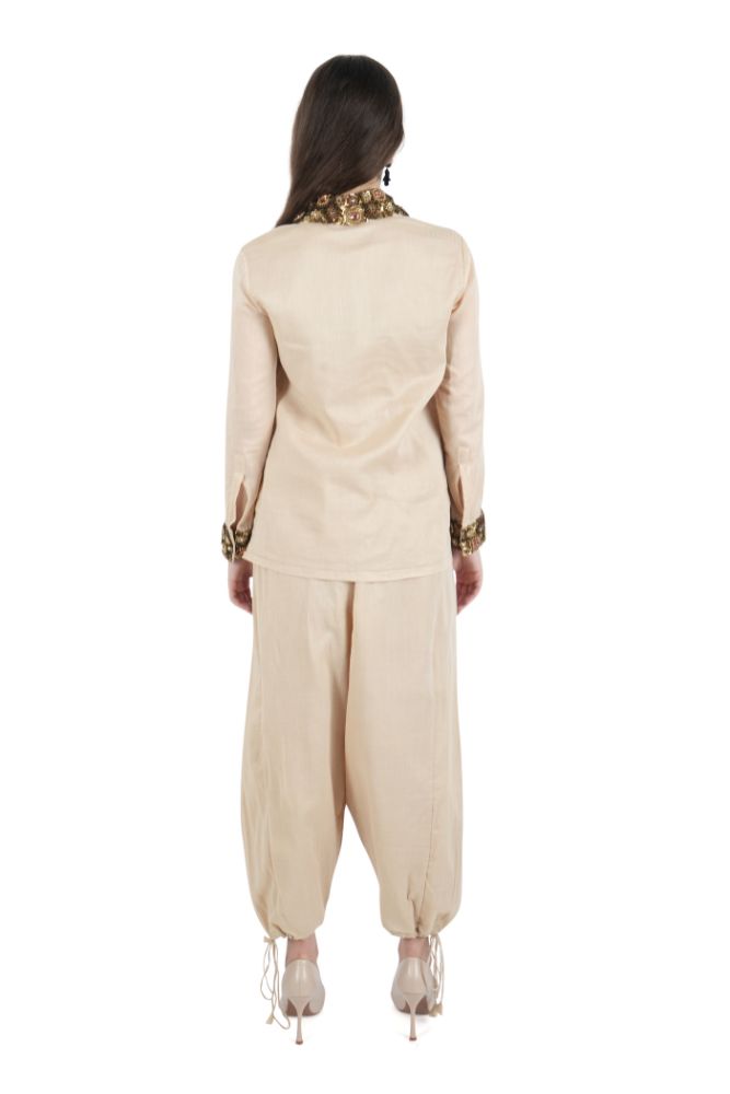 Beige Embroidered Dhoti Co-ord Set