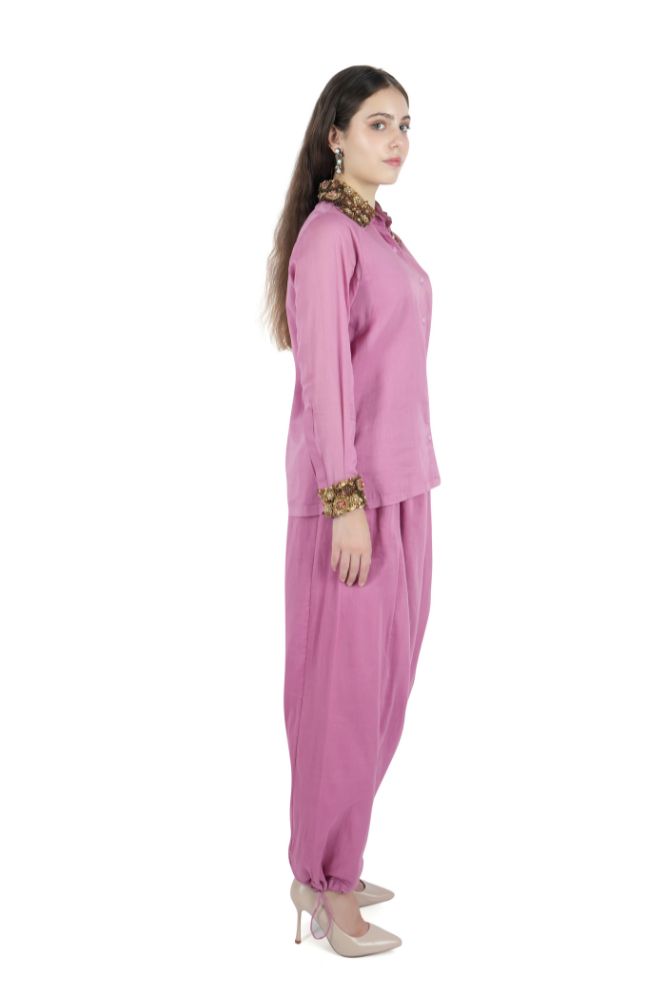 Pink Embroidered Dhoti Co-ord Set