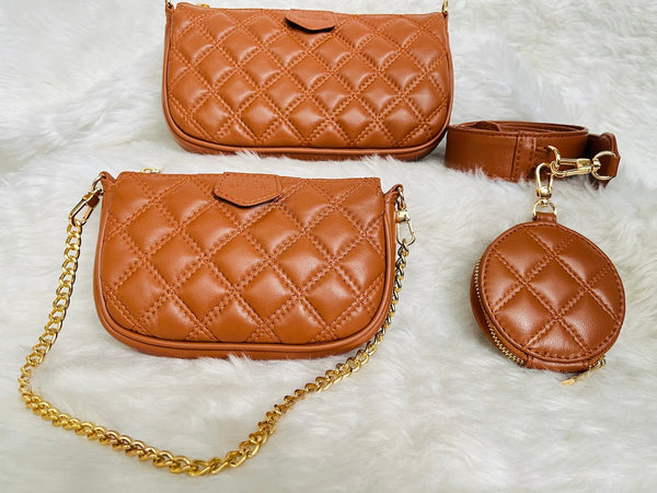 Brown Embroidered Combo Sling Bag