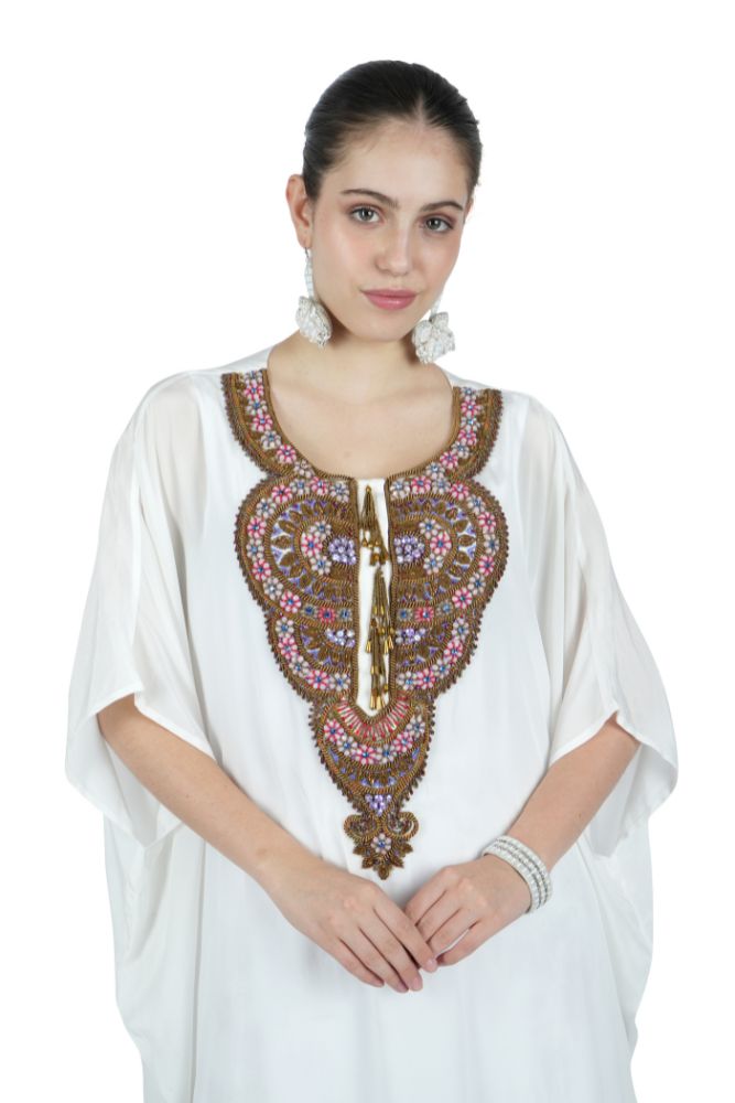 Hand Embroidered White Silk Tunic Set