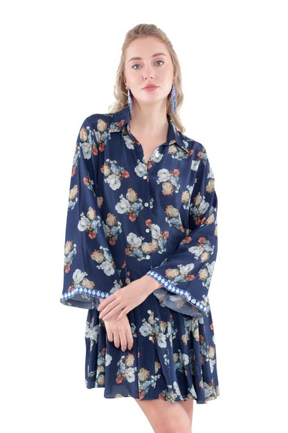 Pleated Floral Shirt Dress