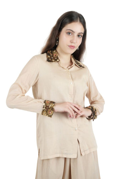 Beige Embroidered Dhoti Co-ord Set