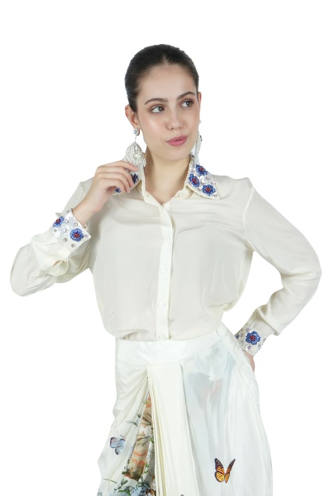 Flower Embroidered Silk Shirt