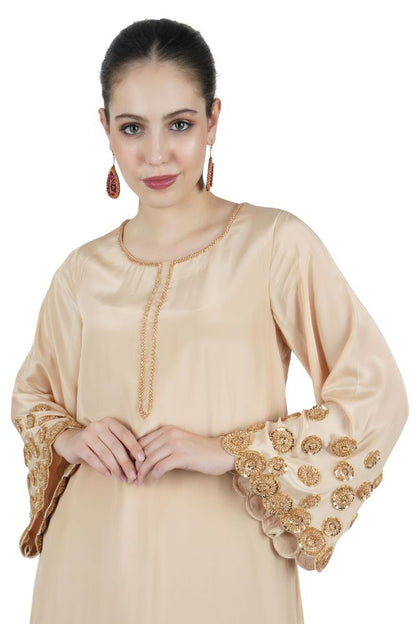 Beige Embroidered Silk Kurta Set