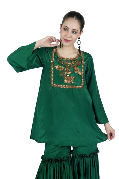 Green Silk Kurta Garara Set