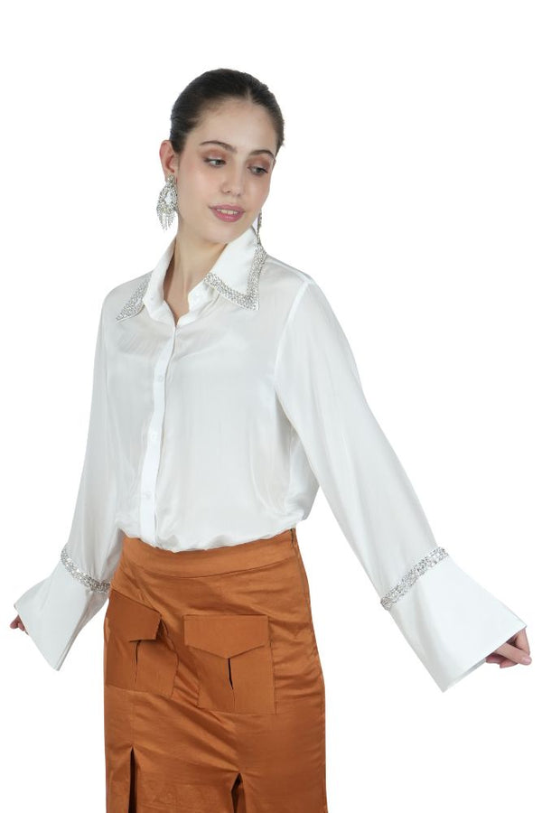 Gem Embellished Silk Shirt