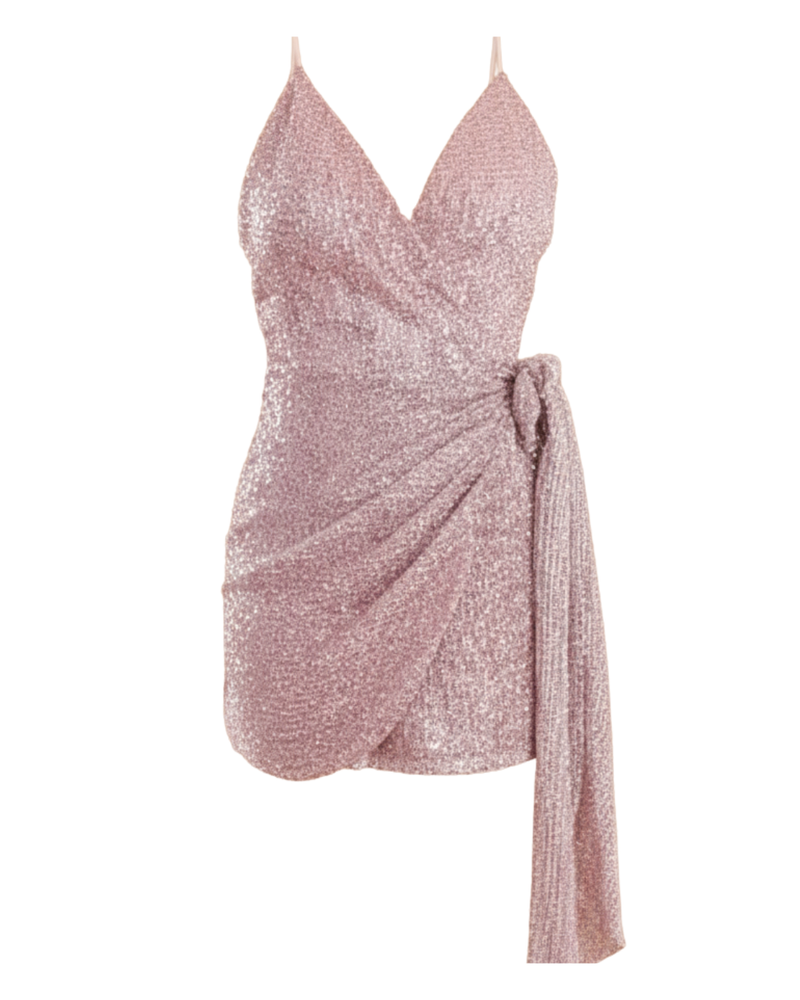 Pink Sequin Wrap Dress