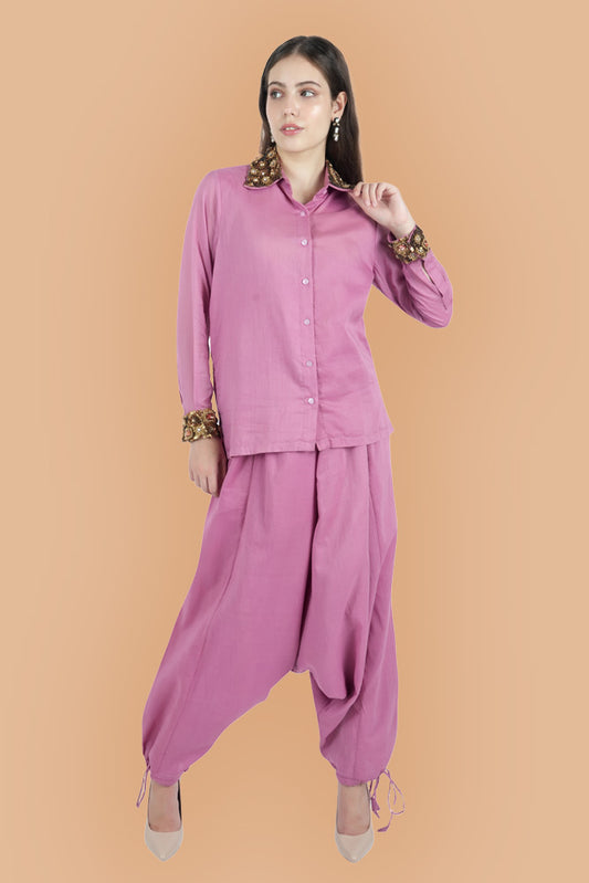 Pink Embroidered Dhoti Co-ord Set