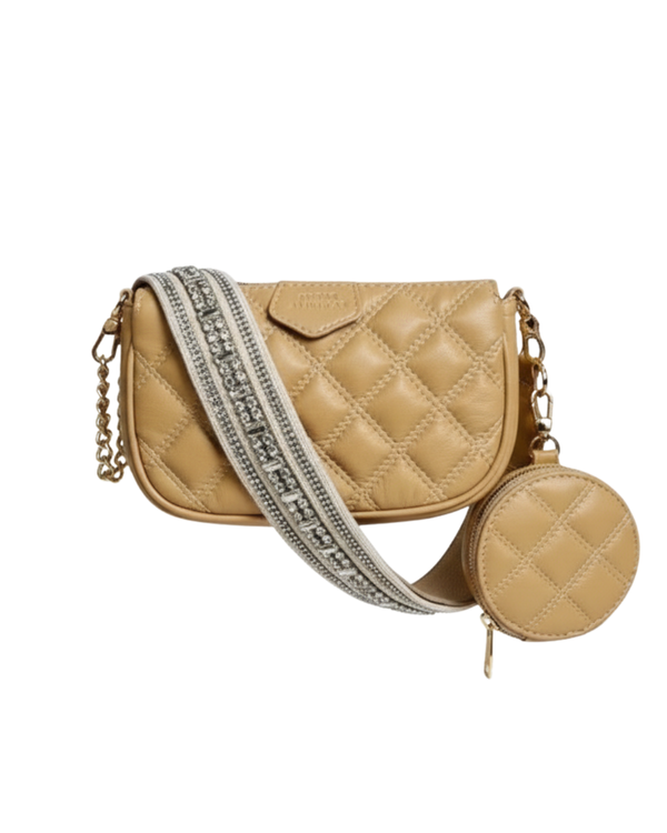 Hand Embroidered Fish Leather Beige Sling Bag