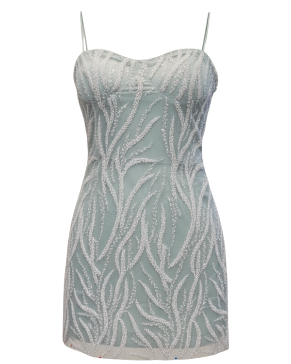 Icy Blue Beaded Corset Mini Dress – Sweetheart Neckline & Spaghetti Straps