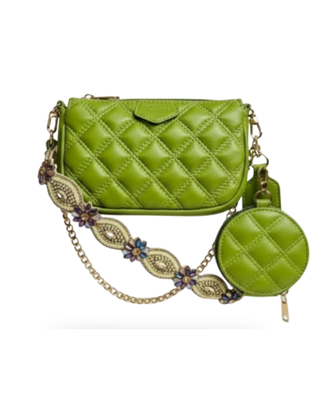 Light Green Embroidered Combo Sling Bag