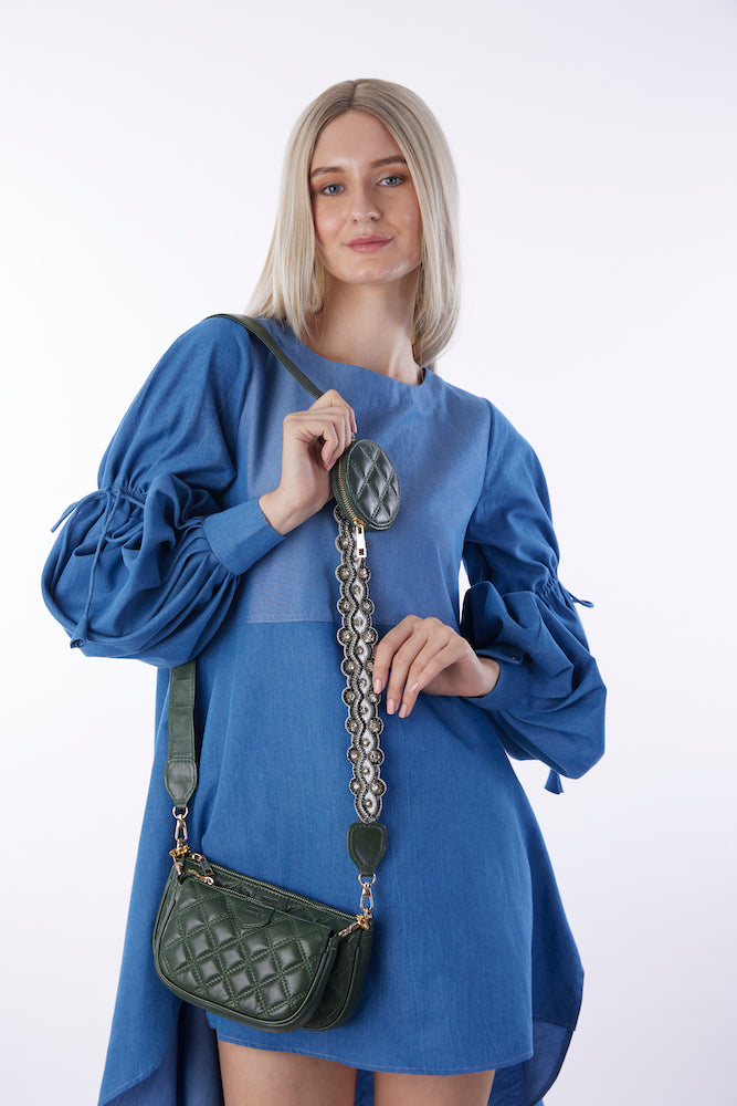 Green Embroidered Combo Sling Bag