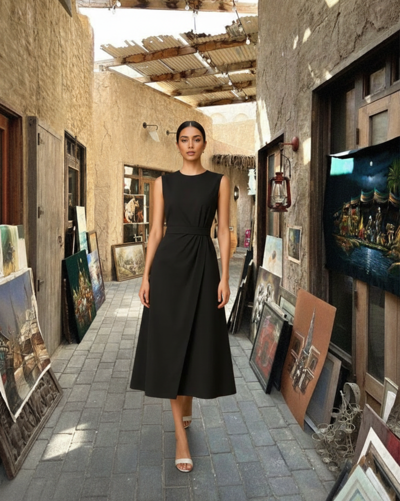 Black Wrap belt Dress - Refined elegance in a timeless silhouette