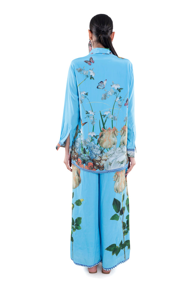 Sky Blue Floral Silk Co-ord Set