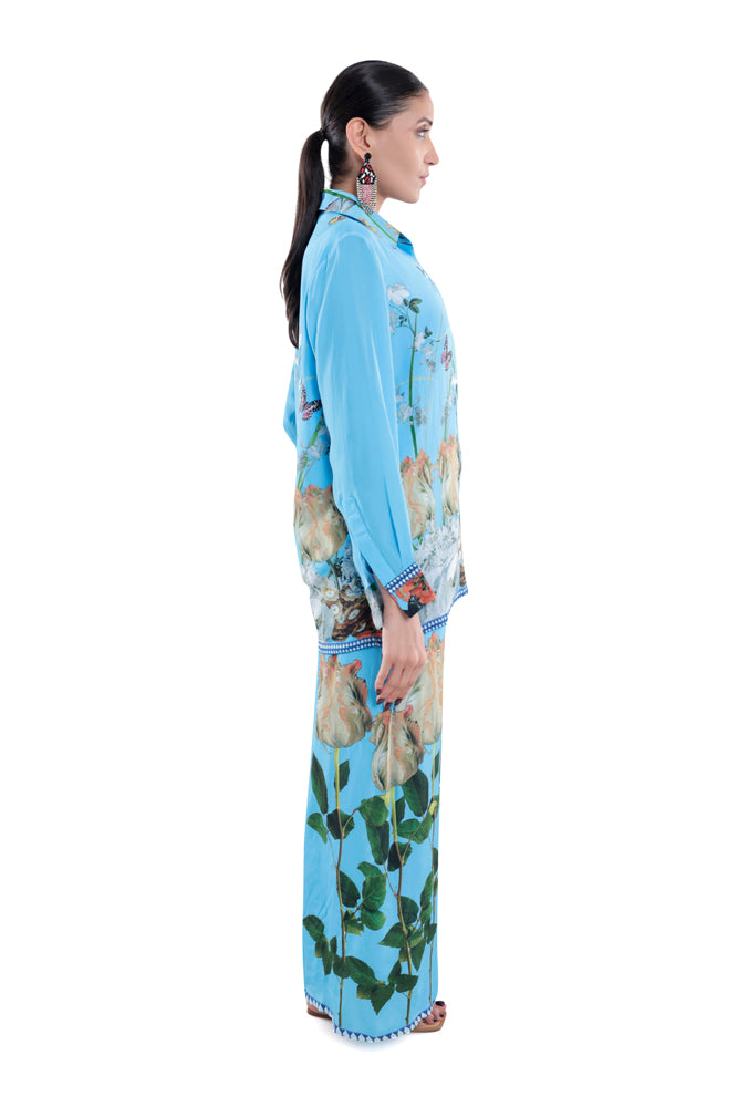 Sky Blue Floral Silk Co-ord Set