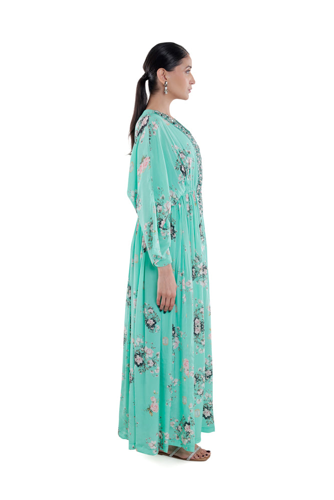 Printed Kaftan With Hand Embroidery