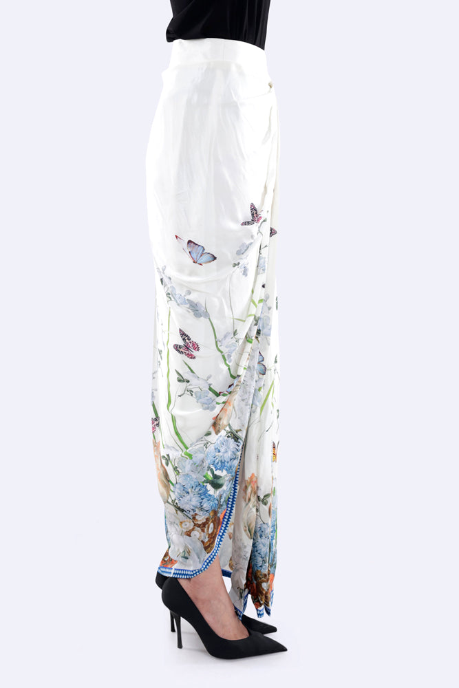 Floral Draped Silk Skirt