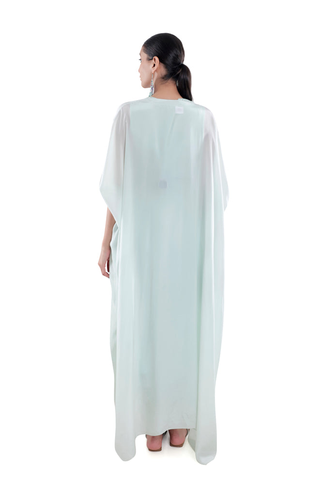 Embroidered Draped Dress With Ruched Cape