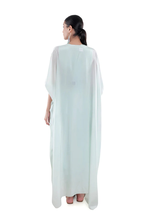 Embroidered Dress in Sky Blue/ Peach/ Aqua Blue  colours With Ruched Cape