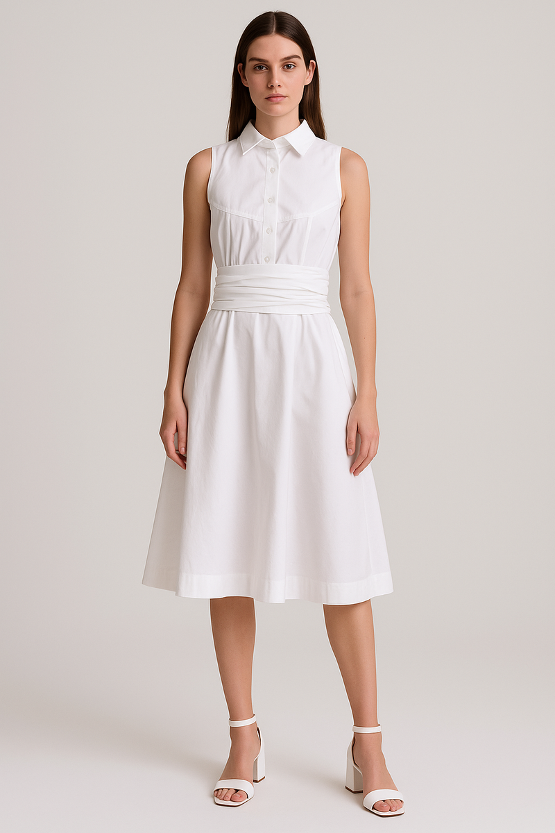 White Dress with Back Tie-Up - Polished minimalism for every occasion