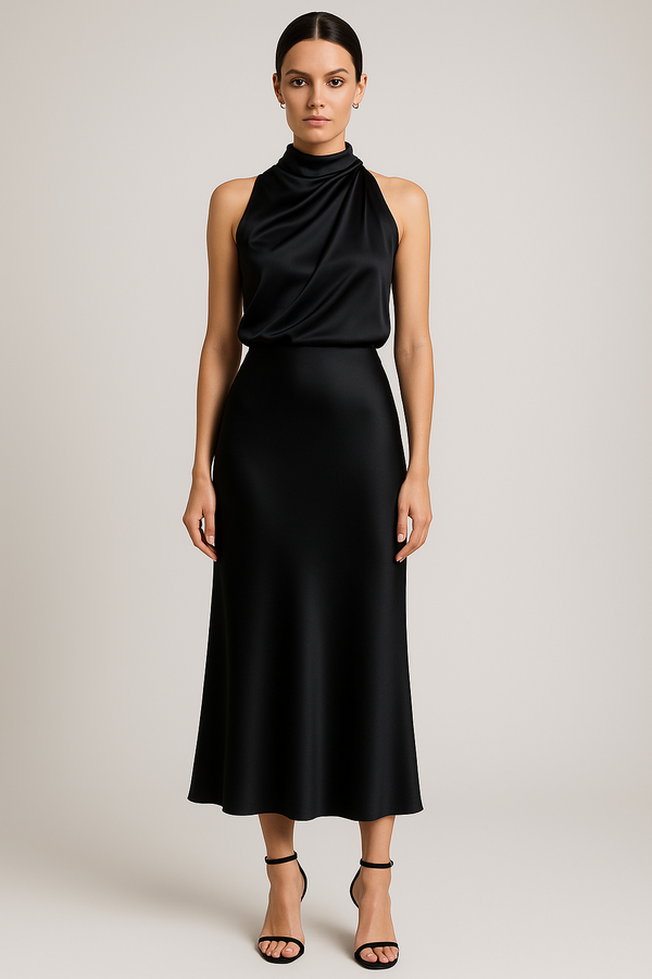 Drape detail Black- top and skirt co-ord set