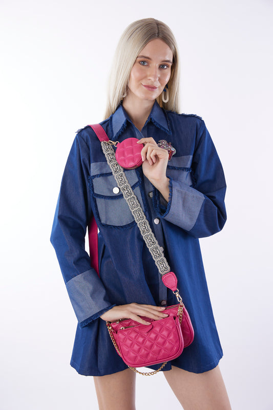 Pink Embroidered Combo Sling Bag