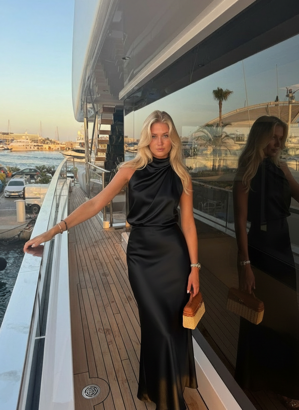 Drape detail Black- top and skirt co-ord set