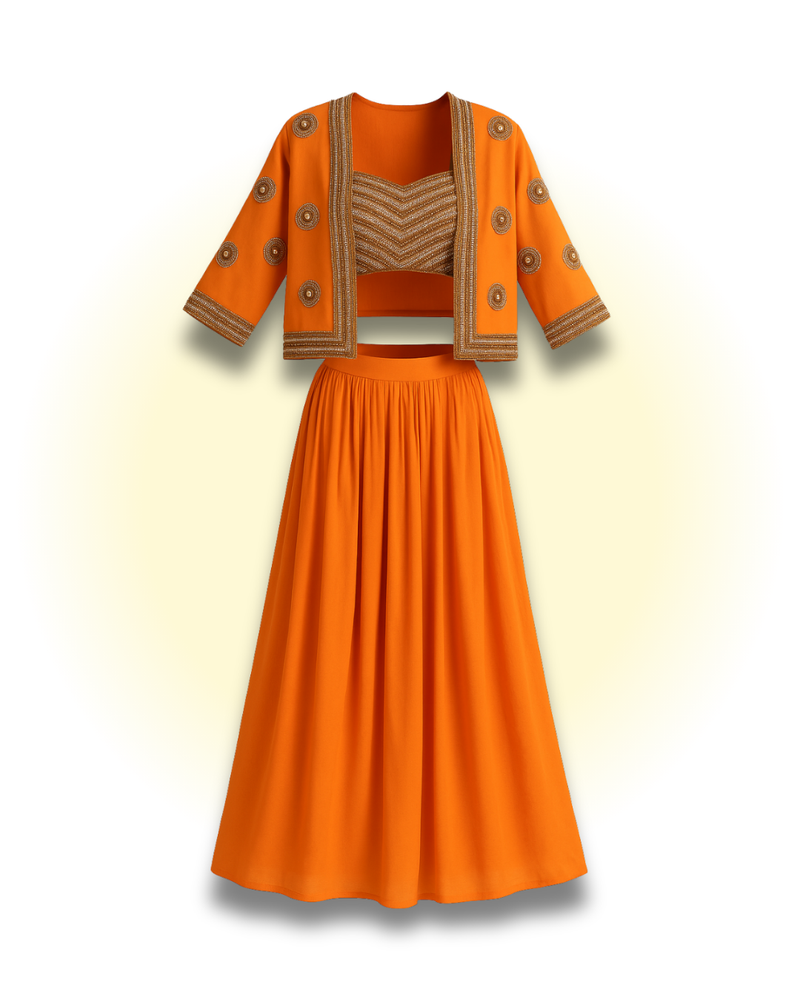 Hand Embroidered Blouse With Flowy Skirt