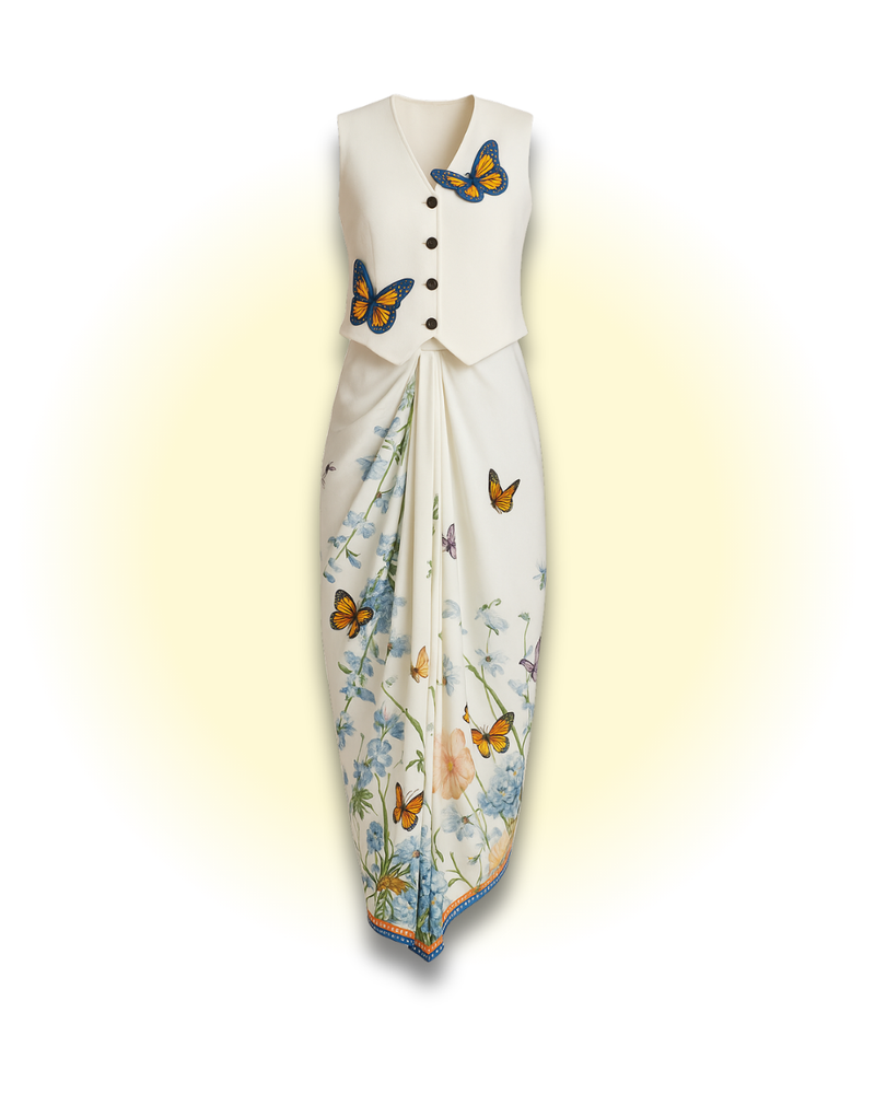 Butterfly Blossom Waistcoat and Draped Skirt