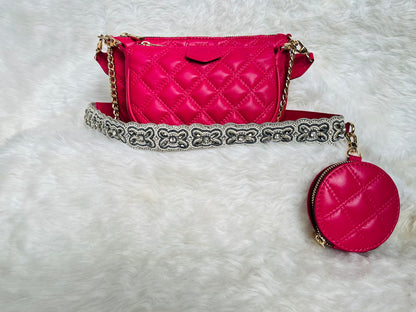 Pink Embroidered Combo Sling Bag