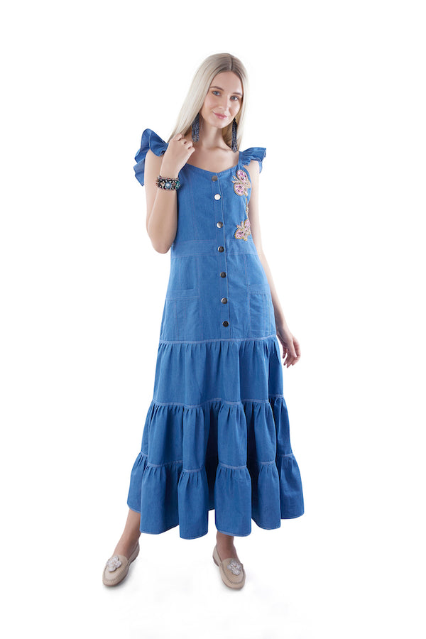 Tiered Denim Maxi Dress