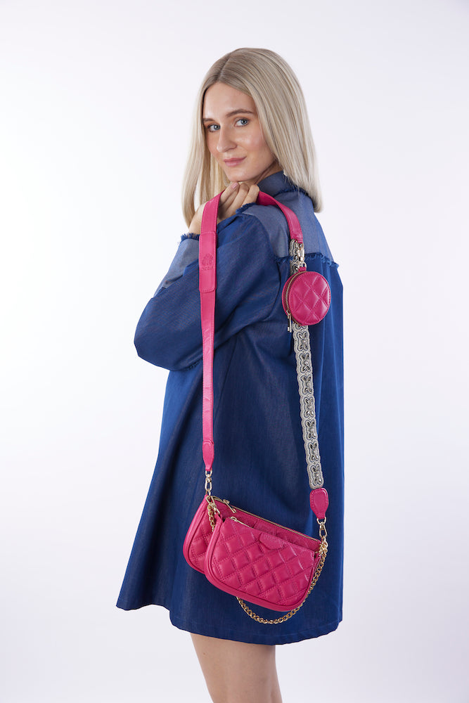 Pink Embroidered Combo Sling Bag