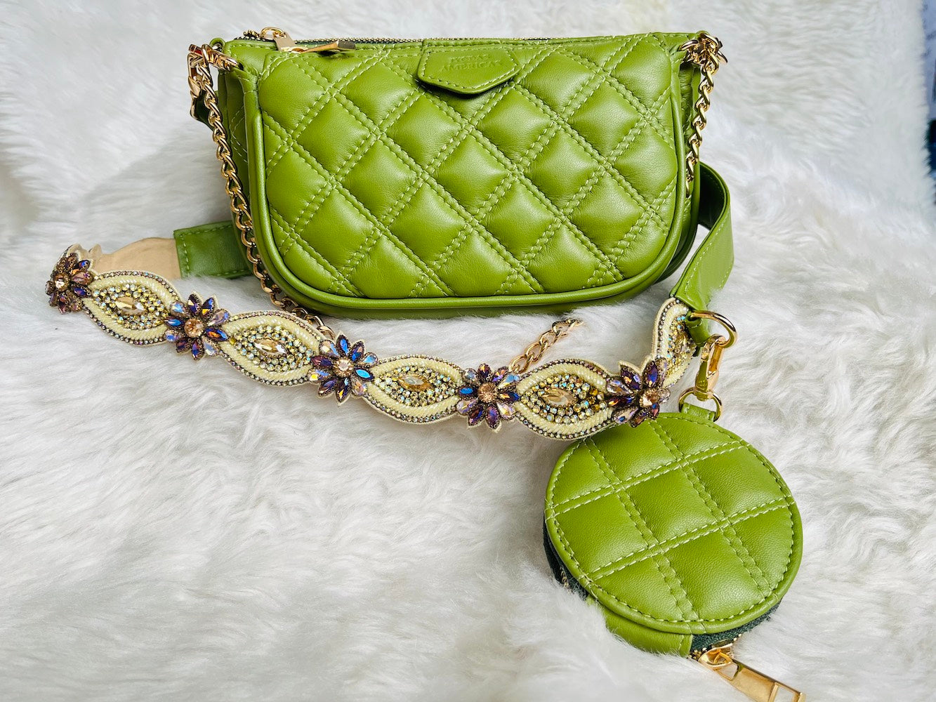 Light Green Embroidered Combo Sling Bag