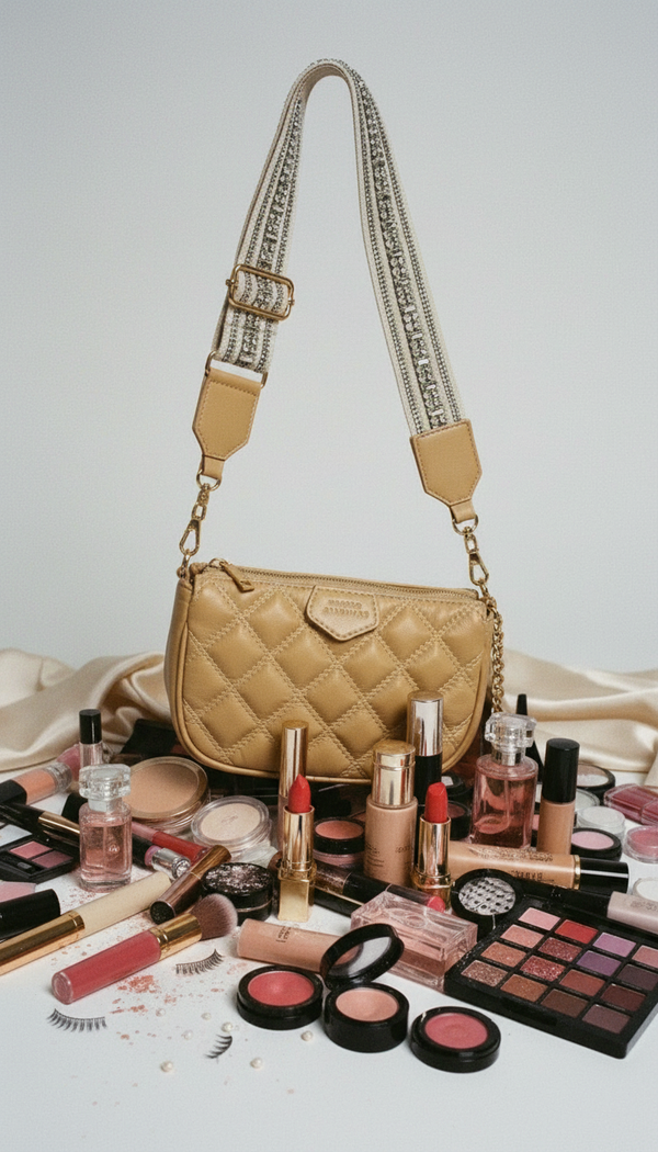 Hand Embroidered Fish Leather Beige Sling Bag