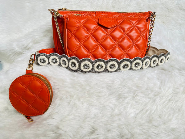 Orange Embroidered Combo Sling Bag