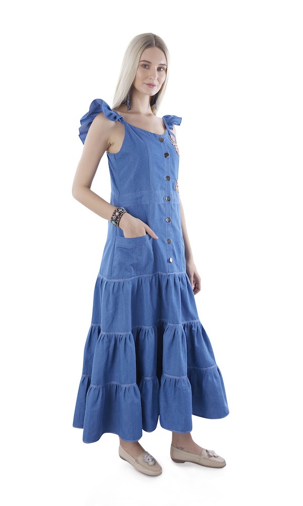 Tiered Denim Maxi Dress